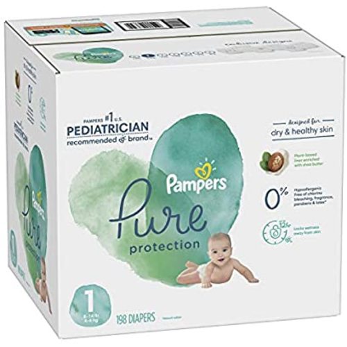 Diapers Size 1, 198 Count - Pampers Pure Protection Disposable Baby Diapers, Hypoallergenic and Unscented Protection, ONE Month Supply - Size 1 (198 Count)