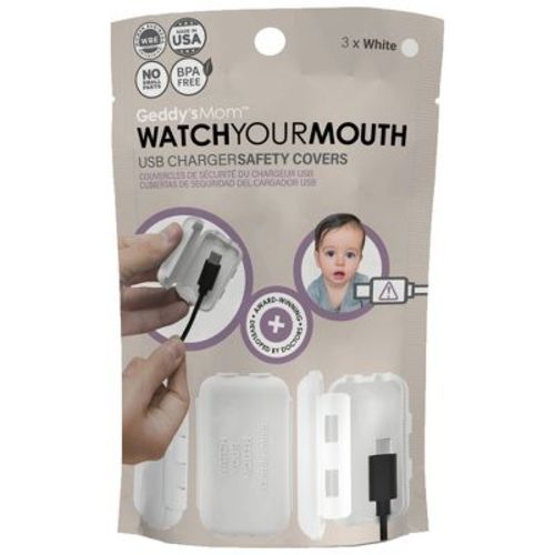 Geddy's Mom: Watch Your Mouth: White - 3 Pack - USB Charger Child Safety Covers