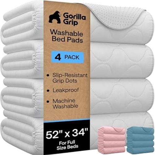 GORILLA GRIP Washable Reusable Underpads, 34x52, 4 Pack White