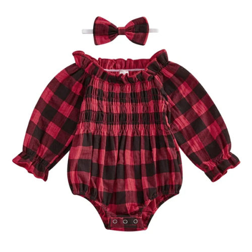 ROMY Plaid Smocked Romper - Hazel & Bo