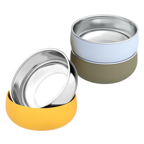 Bella's Friends Stainless Steel Baby Bowls with Silicone Sleeve 3 Pack, 4.3” for Toddlers Kids Feeding, Non-Slip, Non-Toxic, Mess-Free, Dishwasher Safe, Fit High Chair Size, blue yellow green