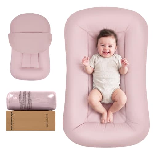Baby Lounger for Newborn 0-24 Months, Infant Support Cushion Compliant with 16 CFR 1243, Soft Cotton Portable Infant Lounger for Supervised Awake Time, Washable Cover (Pink), Pallet of Product