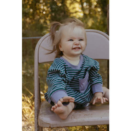 Harley Pocket Romper in Purple Ash Stripe