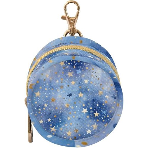 Pacifier Holder with Clip Pacifier Case for Diaper Bag Round Baby Pacifier Pouch Box Bag Portable Blue Romantic Golden Stars