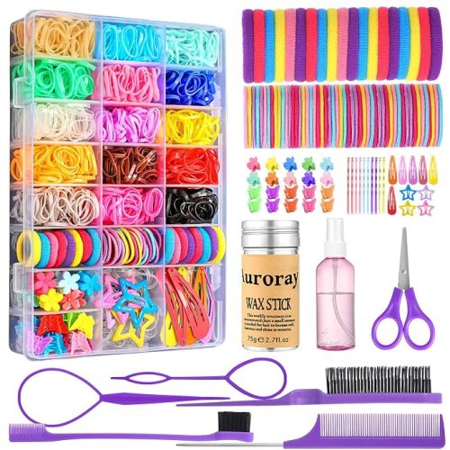 Hair Accessories for Girls, 1698 Pcs Hair Rubber Bands with Elastic Hair Ties Hair Clips Hair Wax Stick Spray Bottle Hair Styling Tools