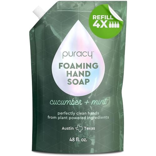 Puracy Foaming Hand Soap Refill - Plant-Powered Natural Hand Soap As Seen on TikTok, Non-Toxic, Sulfate-Free Liquid Soap, Moisturizing Foam Handwash Liquid (Cucumber & Mint, 48 fl oz)