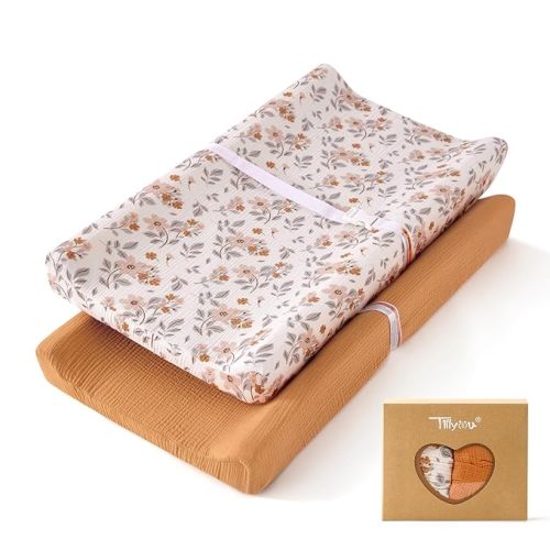 Muslin Changing Pad Cover in Yellow Flower