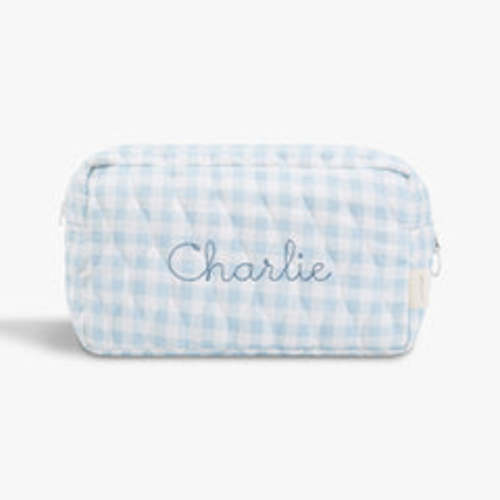 Customized Toiletry Pouch - Blue Gingham | Chain Thread Style, Charles
