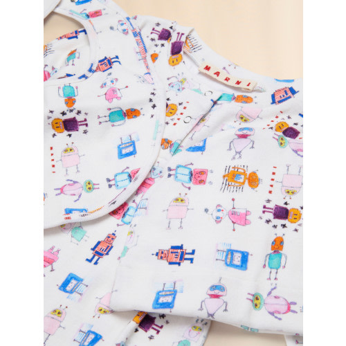 Off-white cotton newborn set with Robottini print | Marni