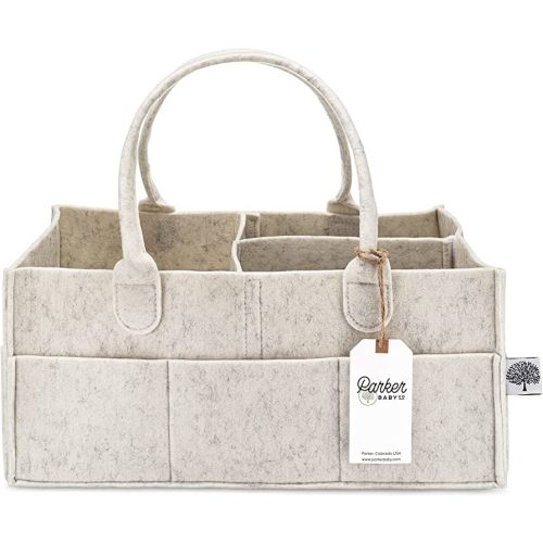 Parker Baby Diaper Caddy - Nursery Storage Bin and Car Organizer for Diapers and Baby Wipes - White, Large