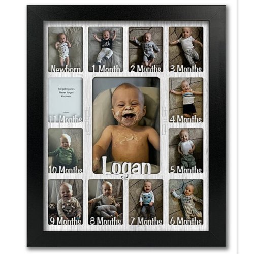 Personalized Baby First Year Picture Frame - Holds 12 Wallets and 1 5x7 Photo - 11x14