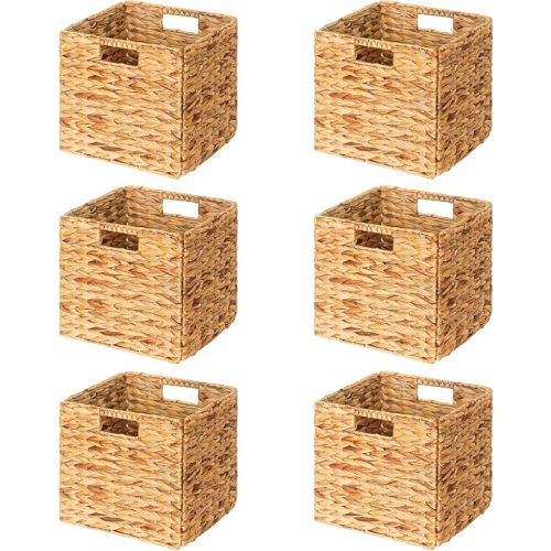 SpaceAid 6 Pack Wicker Basket, Storage Baskets for Organizing, Woven Rattan Basket with Handles for Shelves, Water Hyacinth Large Cube Organizer Storage Bin, 10.5x10.5x10.5 inch, Natural