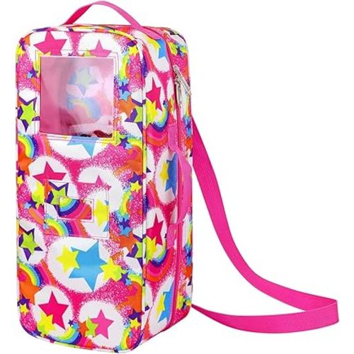 K.T.Fancy 14.5 Inch Doll Carrier Wishers Doll Travel Case Crossbody Carrier Bag Suitcase for 14.5 Inch Girl Doll Accessories with Multi-Pocket Storage Closet