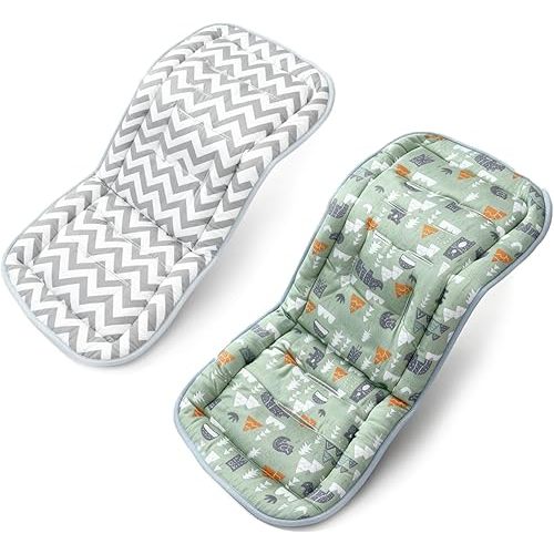 Baby Stroller Cushion, Baby Stroller Seat Liners Universal Stroller Liner, 100% Cotton Breathable and Soft Reversible Toddler Infant Car Seat Insert 34x78cm 1 Pack (Grey Forest Animals)