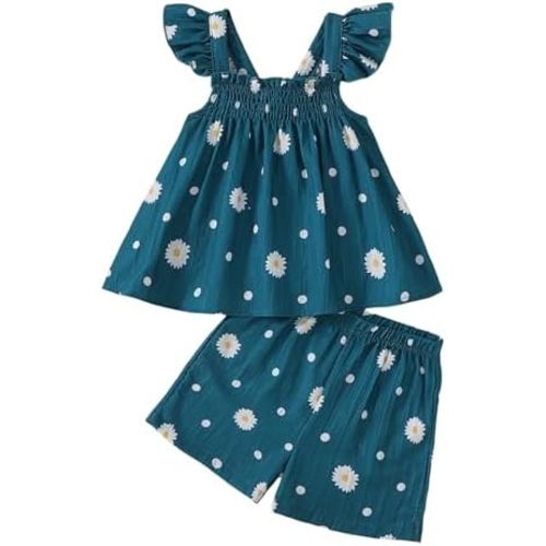 Baby Girl Summer Clothes Toddler Outfit Sleeveless Shirt Swing Cami Tank Top Cute 2 Piece Short Set 1-5 Years