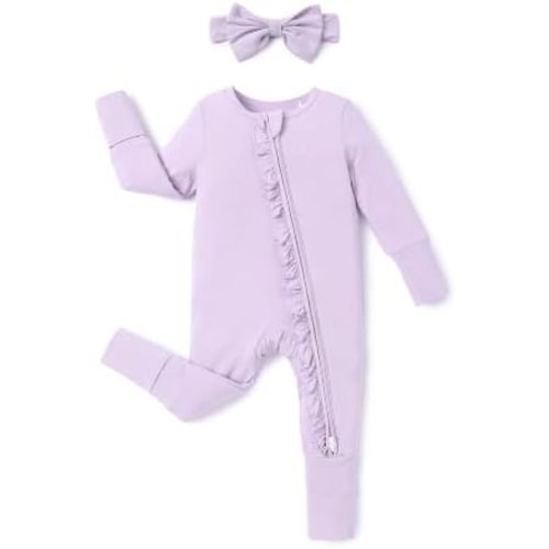 PATPAT Bamboo Viscose Baby Footie, 2 Way-Zipper, Fold Mittens with Hat