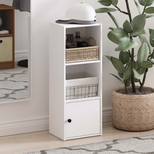 Furinno Luder 3-Tier Shelf Bookcase with 1 Door Storage Cabinet, White