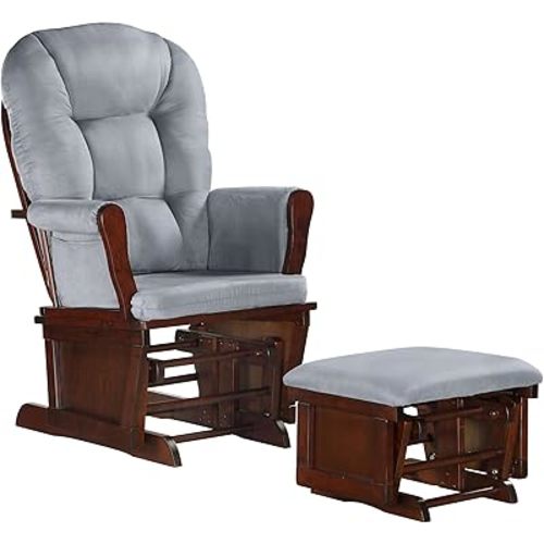 Lennox Furniture Glider Rocker with Ottoman, Smooth Gliding upholstered Chair Comfy with Side Pockets Espresso Grey