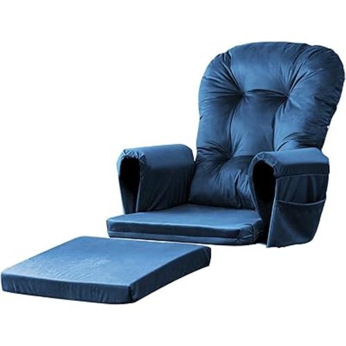 Lucky Monet 5Pcs Glider Rocker Replacement Cushions - Velvet Glider Cushions Replacement Set with Side Storage Pockets, Thick Glider Chair Cushions Washable & Non Slip, Cushion ONLY - Dark Blue