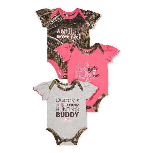 Mossy Oak Baby Girl Hunting Bodysuits, 3-Pack, Sizes 0/3-24 Months
