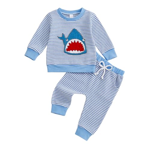 fhutpw Baby Toddler Boy Girl Fall Winter Clothes Embroidery Stripe Pullover Pants Sets Infant Long Sleeve Sweatshirt Outfits