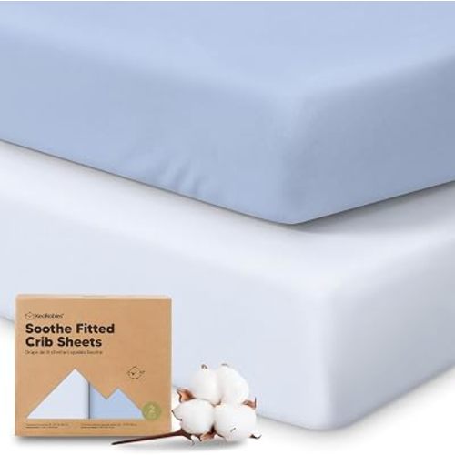 KeaBabies 2pk Organic Cotton Crib Sheets for Boys Girls 52x28, Blue Flax