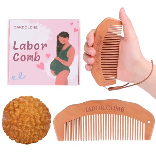 Birth Comb & Acupressure Massage Ball Set for Women Labor and Delivery Essentials, Wooden Labor Comb Pregnancy Must Haves, Designed for Expectant Moms