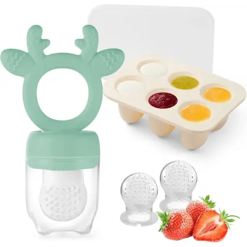 Baby Fruit Food Feeder with Popsicle Mold, Cute Teething Toys Silicone Teethers for Babies 3-12 Months for Baby Feeding Gift
