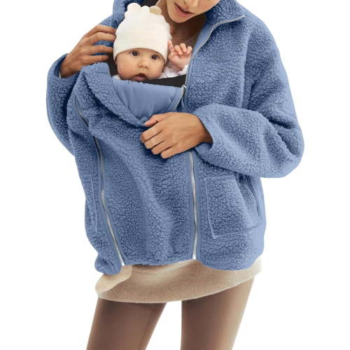 Maternity Baby Wearing Jacket, Women's 2-in-1 Winter Coat with Kangaroo Pocket, Heavyweight Fleece Zip Up Front for Mother and Infant