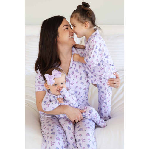 Ribbon & Roses Ruffle Zipper Footie | Purple