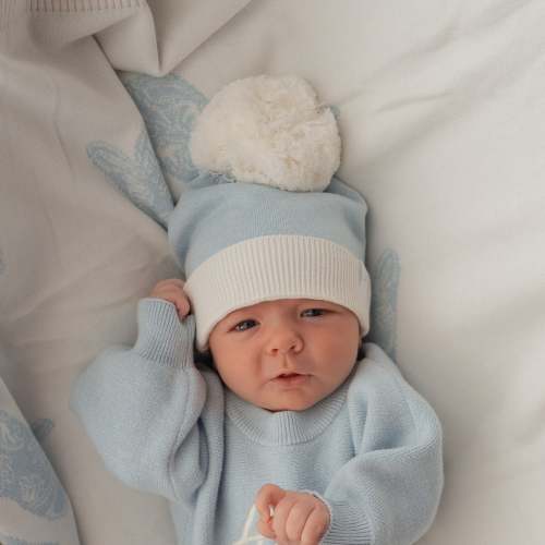 Knitted Pom Beanie | Sky Blue Duo Tone – Little and Fern