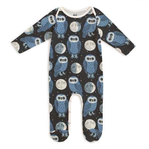 Footed Romper - Midnight Owls Charcoal & Blue