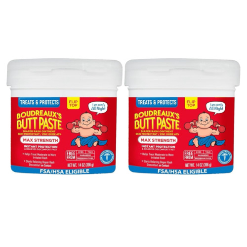 Boudreaux's Butt Paste Maximum Strength Diaper Rash Cream, Ointment for Baby, 14 oz Flip-Top Jar (Pack of 2)