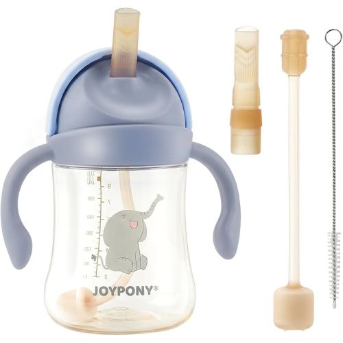 Sippy Cups for Toddlers 1-3, Spill Proof Weighted Straw Cup with Handle for Baby 6 Months + old, 2 Silicone Straws, PPSU, BPA Free, 9 oz (Blue)