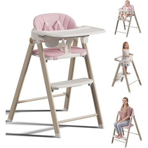 Folding Baby High Chair & Toddler Standing Tower for Girls 6 Months+, Pink