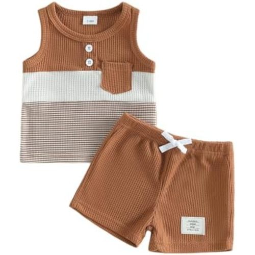 Thorn Tree Baby Boy Summer Clothes Contrast Color Sleeveless Tops Elastic Waist Shorts Toddler Outfits Cute Set