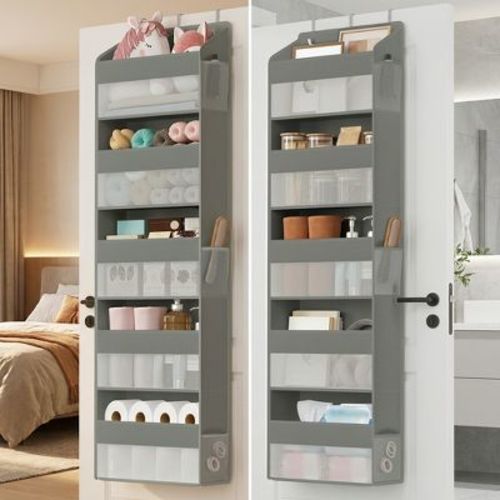 LEDREM Over-the-Door Organizer Set of 2, 5-Tier Hanging Storage with Pockets, 55.1 x 15.7 x 5.9 Inches, Gray