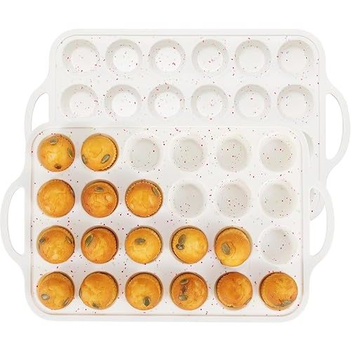 24 Cups Mini Muffin Pan - 2 Pack Silicone Cupcake Pans Nonstick 24, Small Cake Silicone Molds Peanut Butter Cup Mold Brownie Pan Muffin Tins