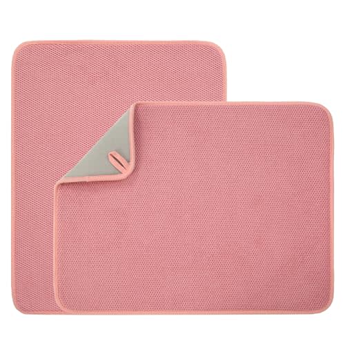2 Pack Microfiber Dish Drying Mat for Kitchen Counter,Ultra Absorbent Dish Drainer Mat ,Dish Drying Pad , Dish Rack Mat 20×15 Inch (Pink)