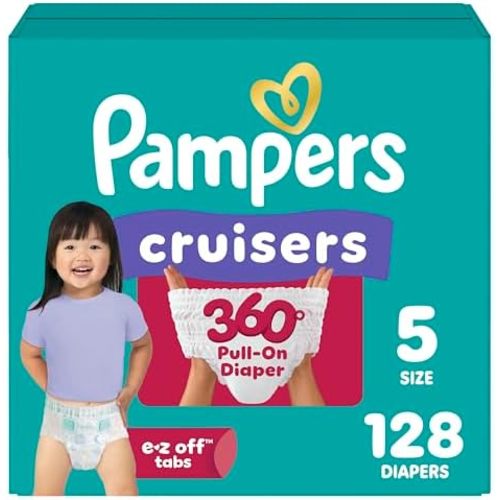 Pampers Diapers - Cruisers 360 - Size 5, 128 Count, up to 100% Leakproof Pull-On Diaper for Active Babies