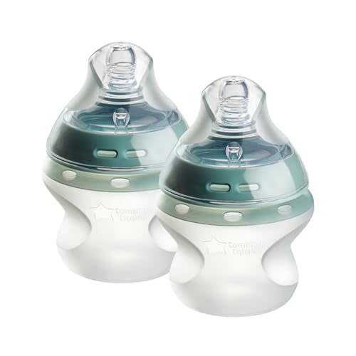 Tommee Tippee Natural Start Anti Colic 5 oz BPA Free Silicone Baby Bottles, 0+ Months, Silicone Feels Like Mother's Skin, Slow Flow Breast-Like Nipple, Clear, Pack of 2