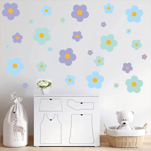 81 Pieces Wall Decal Flower Stickers - Removable Peel & Stick Wall Decals for Kids' Girls Room Decor(Purple, Blue, Green)