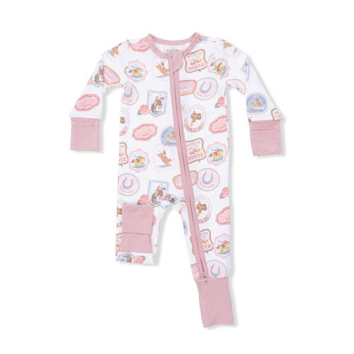 2-Way Zip Romper, Rodeo Patches Pink