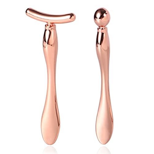 Pimoys 2 Pcs Metal Eye Cream Applicator Face Roller Massager Tool,Eye Massage Wand Stick Women for Facial Massager for Reducing Puffiness Wrinkle gift for women