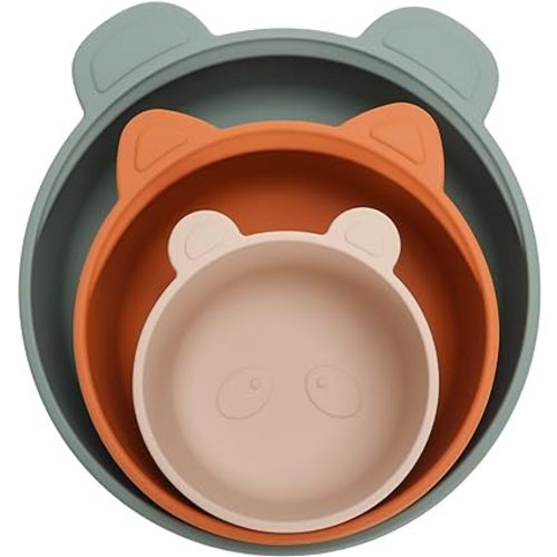 Ali+Oli Children's (3pc) Stackable Snack Bowl Set (Citrus Splash) BPA Free Food-Grade Silicone Bowls for Infant & Toddler