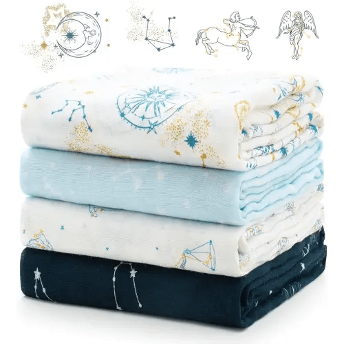 Momcozy Muslin Swaddle Blankets, Ultra Soft Neutral Registry Essentials, Angelic Starlight Zodiac Magic, Breathable Large 47'' x 47'' Newborn Boys Girls Receiving Blanket
