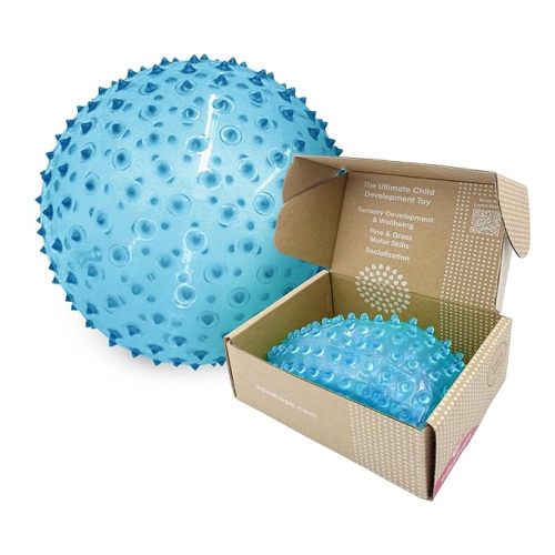Edushape The Original Sensory Ball for Baby - 7" Deflated Transparent Blue Color Baby Ball That Helps Enhance Gross Motor Skills for Kids Aged 6 Months & Up - Vibrant, Colorful and Unique Toddler Ball
