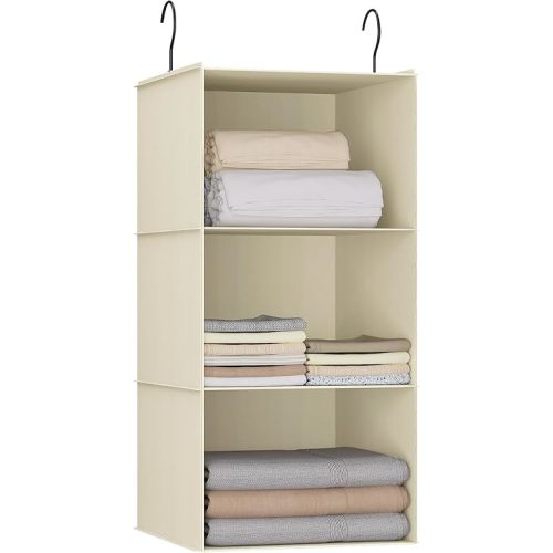 Hanging Closet Organizer 3-Shelf, Oxford Fabric Wardrobe Storage, Beige