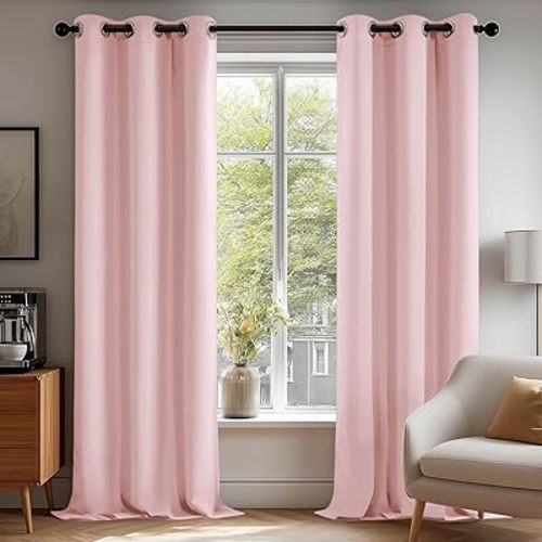 Deconovo Blackout Curtains for Bedroom – Set of 2 42W x 84L Inch Thermal Insulated & Noise Reducing Panels–Home Window Room Darkening Sustainable Grommet Drapes for Living Room and Nursery, Coral Pink
