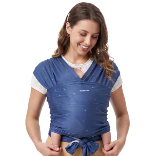 Momcozy Baby Wrap Carrier, Easy-On 2-Piece Design, Newborn to 33 lb | Easy On Like a T-Shirt, XXS-XXL Adjustable Fit, IHDI Hip-Healthy, Lightweight Hands-Free Comfort Baby Sling, Starry Sky